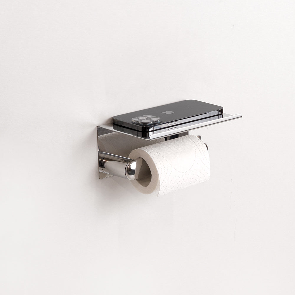 Toilet Roll Holder with Shelf – Corona – Polished Stainless Steel