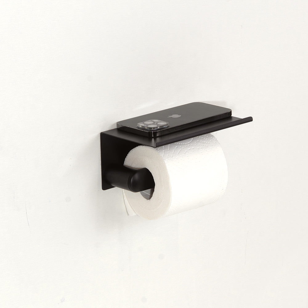 Toilet Roll Holder with Shelf – Corona – Matt Black