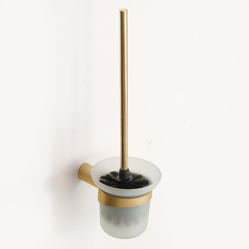 Wall-mounted Toilet Brush Holder With Glass Container – Corona – Brushed Gold