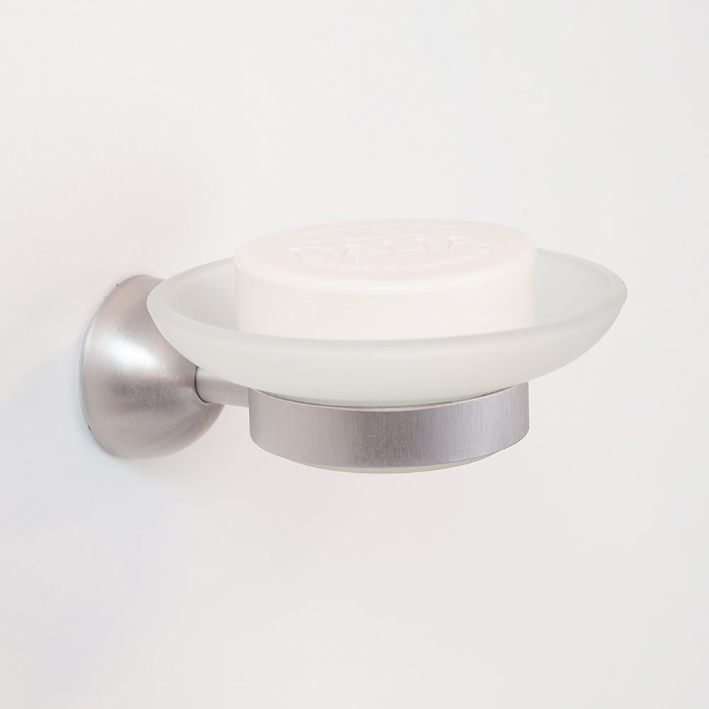 Glass Soap Dish – CLASSICO – Brushed Stainless Steel — interior view