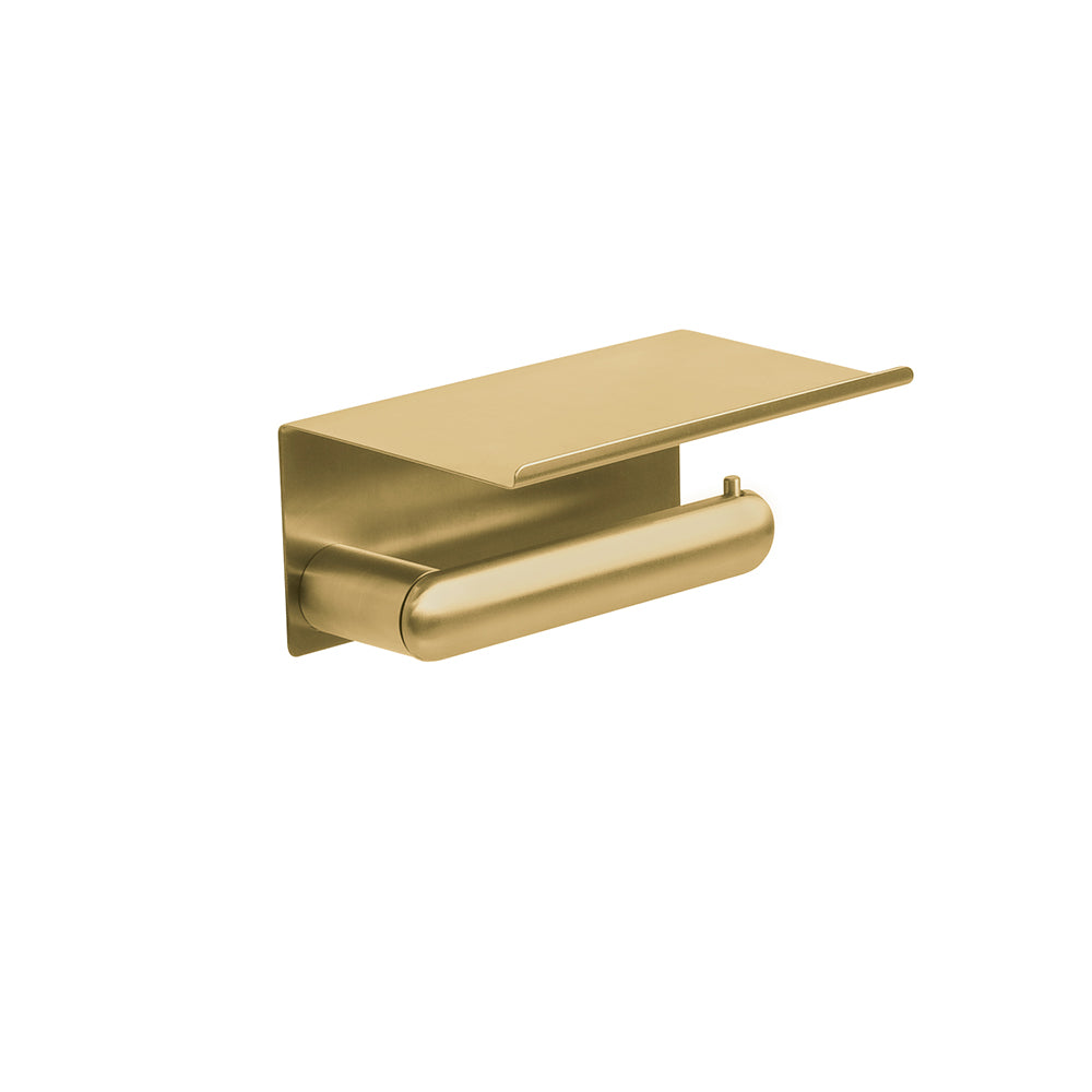 Toilet Roll Holder with Shelf – Corona – Brushed Gold