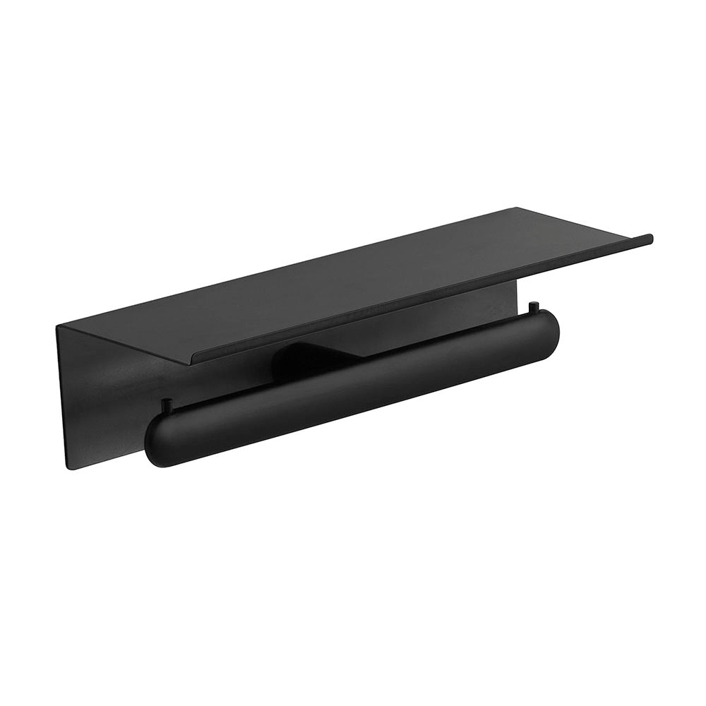 Double Toilet Roll Holder with Shelf – Corona – Matt Black