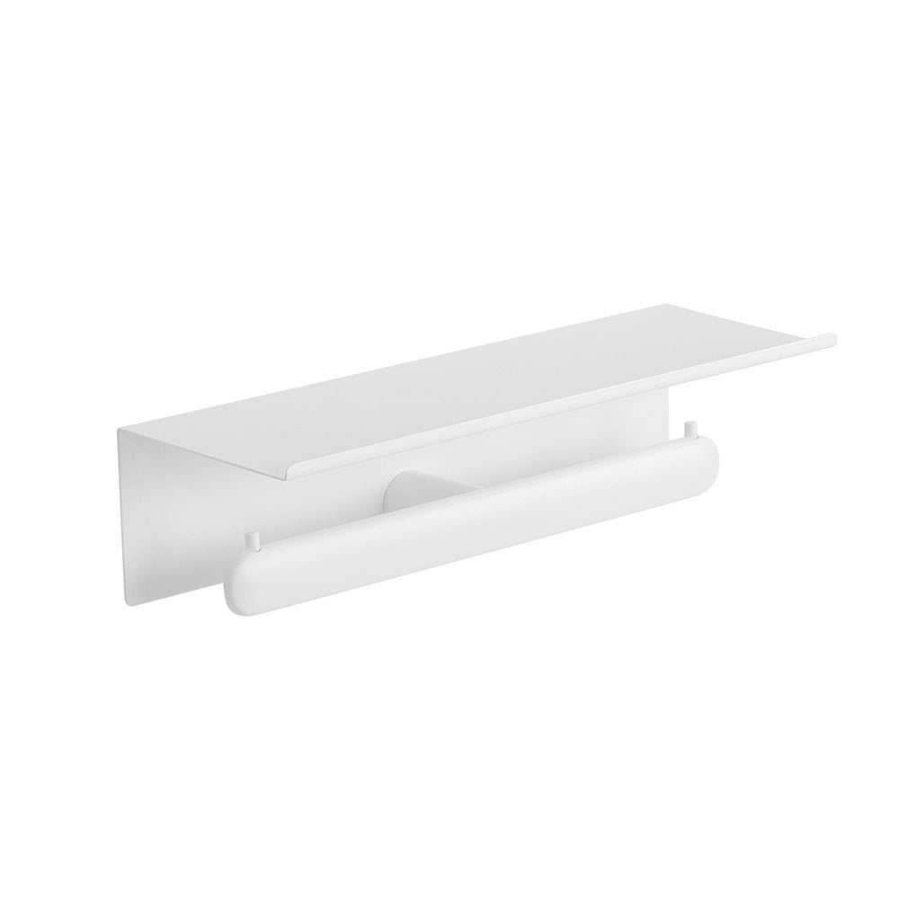 Double Toilet Roll Holder with Shelf – Corona – Matt White