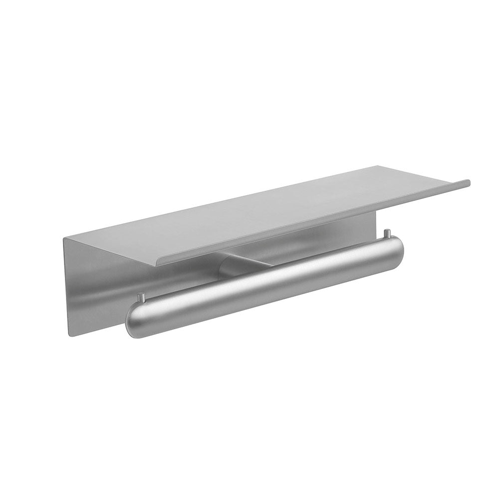 Double Toilet Roll Holder with Shelf – Corona – Brushed Stainless Steel
