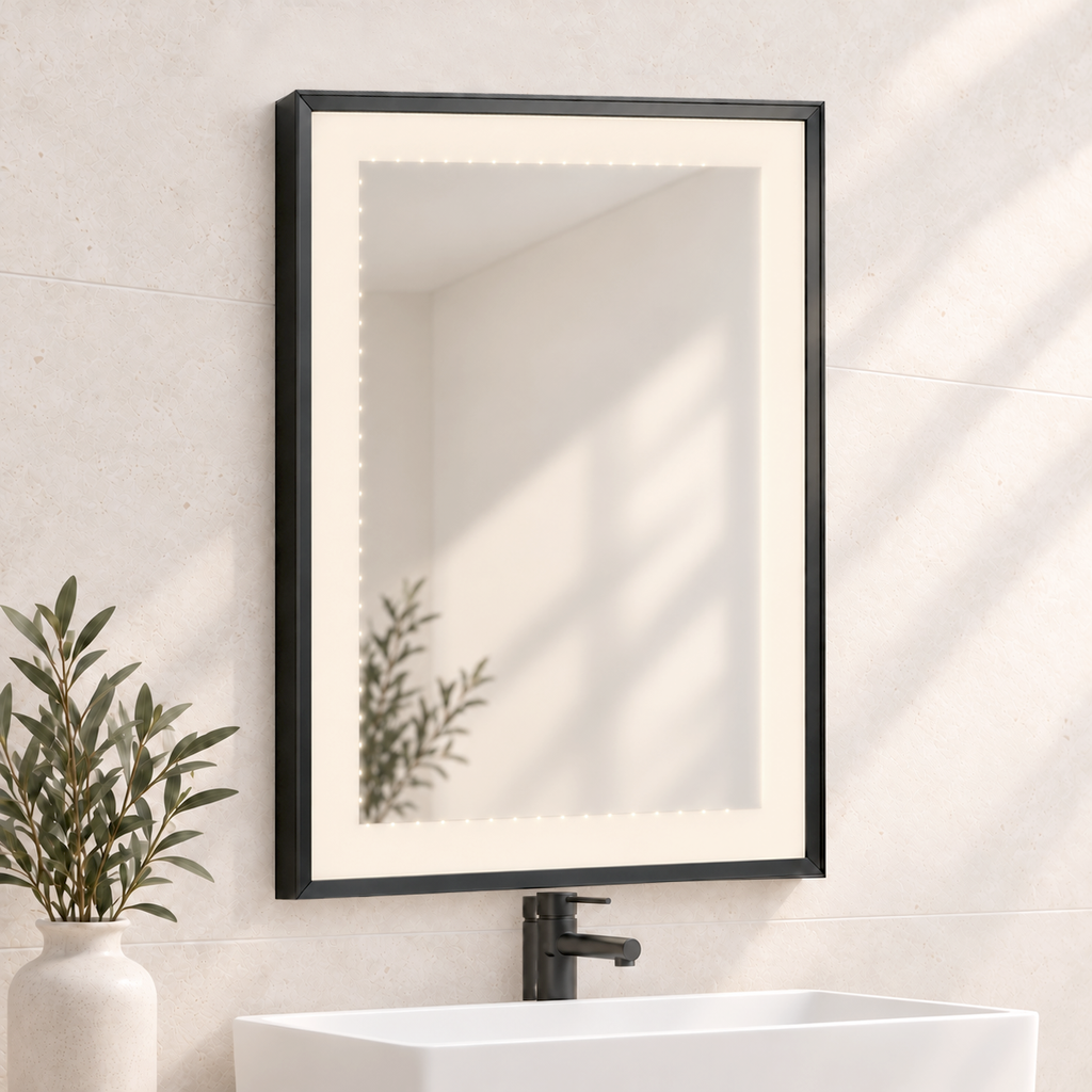 Framed LED Bathroom Mirror – Matt Black — bathroom interior