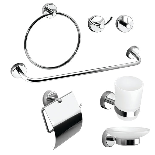 6-Piece Bathroom Set + Gift Hook – MODERNO – Polished Stainless Steel
