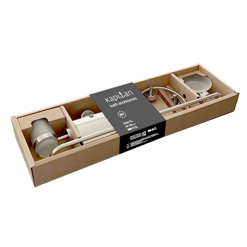6-Piece Bathroom Set + Gift Hook – MODERNO – Polished Stainless Steel