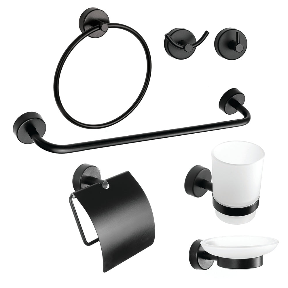 6-Piece Bathroom Set + Gift Hook – MODERNO – Matt Black