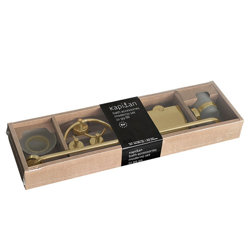 KAPITAN MODERNO Brushed Gold bathroom accessory set in its box,22 99 88