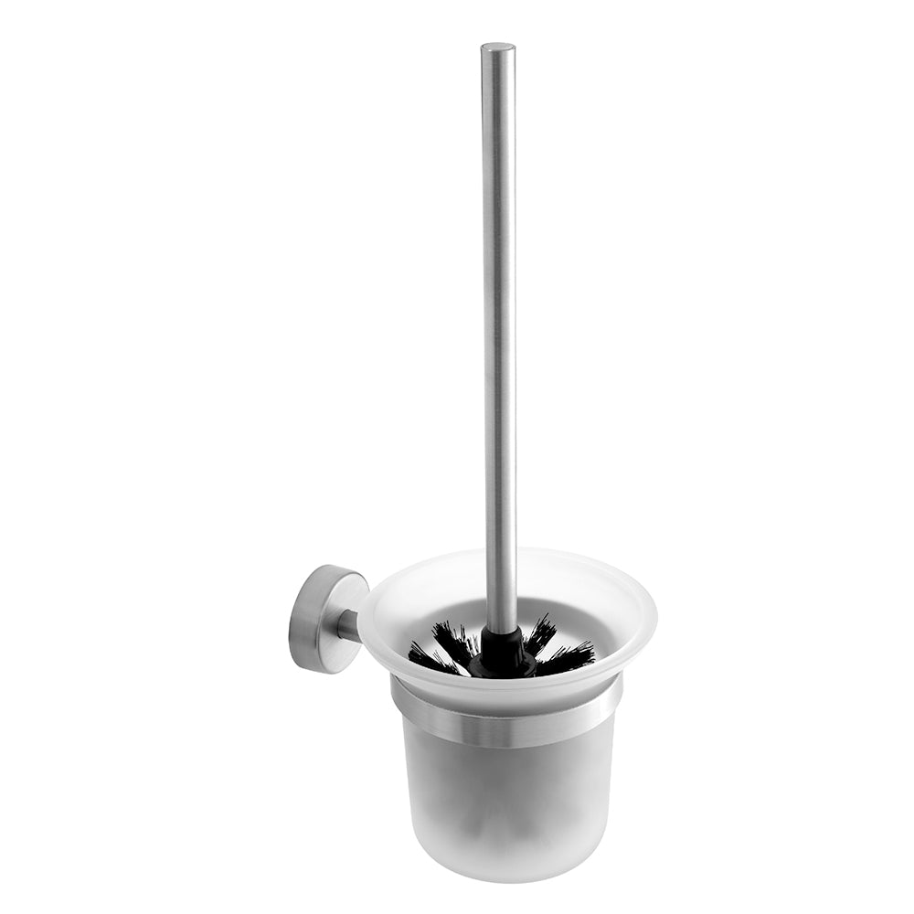 Wall-Mounted Glass Toilet Brush Holder – MODERNO – Brushed Stainless Steel