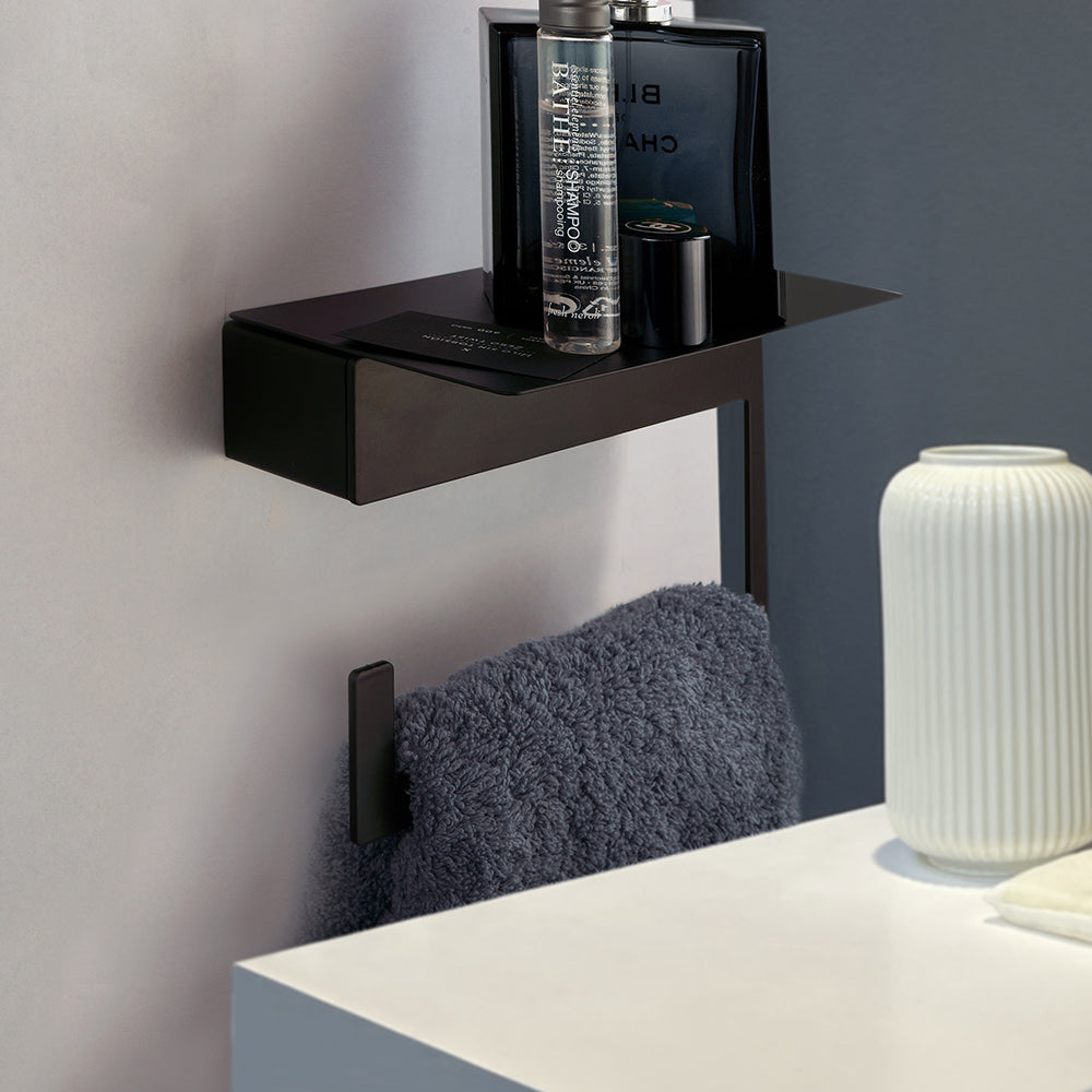 Towel Ring with Shelf – NEO – Matt Black – product view