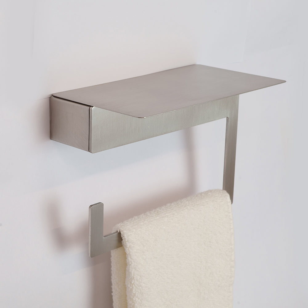 Towel Ring with Shelf – NEO – Brushed Stainless Steel – product view