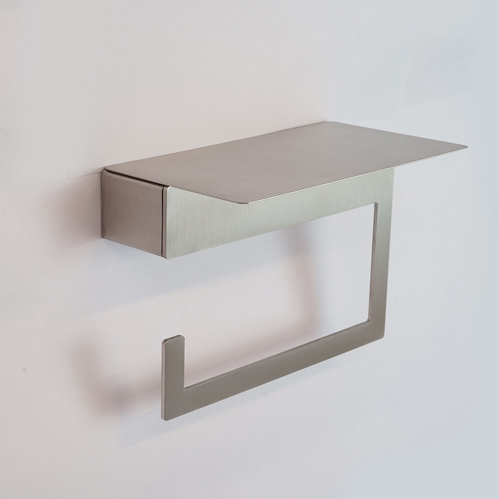 Towel Ring with Shelf – NEO – Brushed Stainless Steel – product view