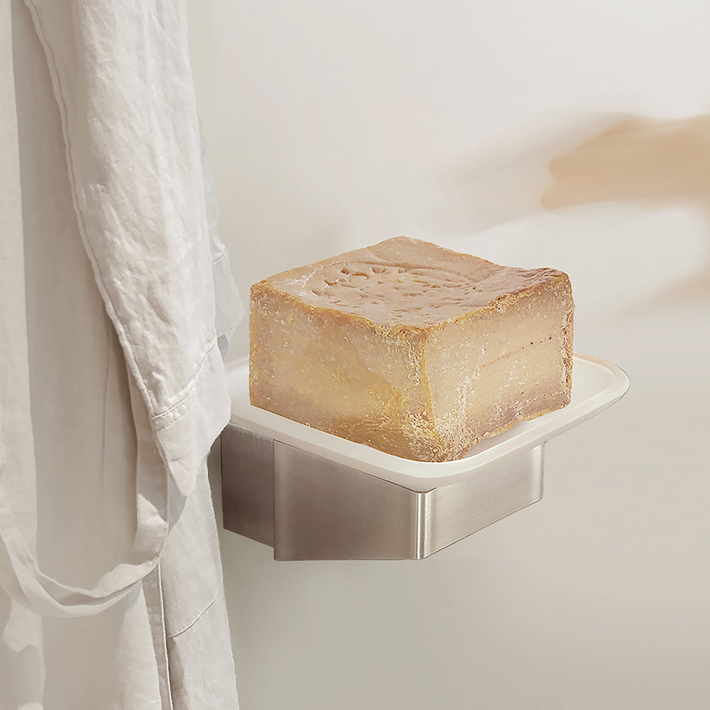 Glass Soap Dish – NEO – Brushed Stainless Steel – product view