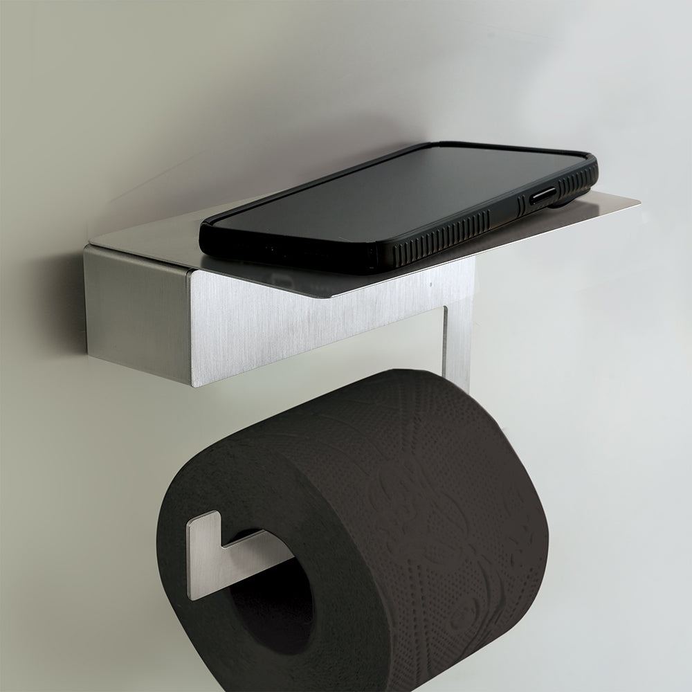 Straight Toilet Roll Holder – NEO – Brushed Stainless Steel – product view