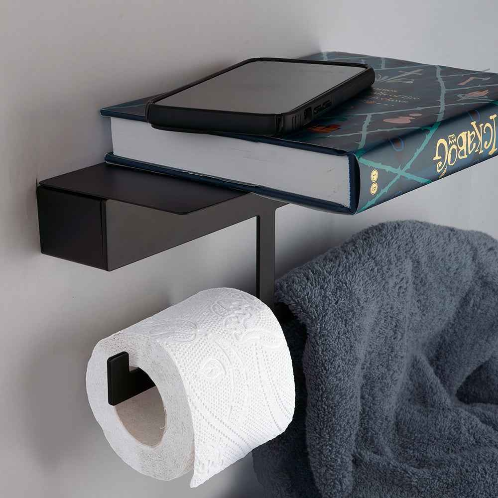 Double Straight Toilet Roll Holder – NEO – Matt Black – product view