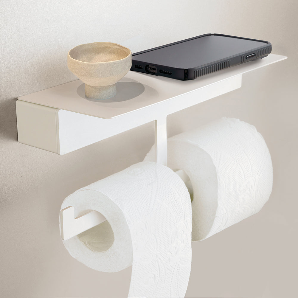 Double Straight Toilet Roll Holder – NEO – Matt White – product view