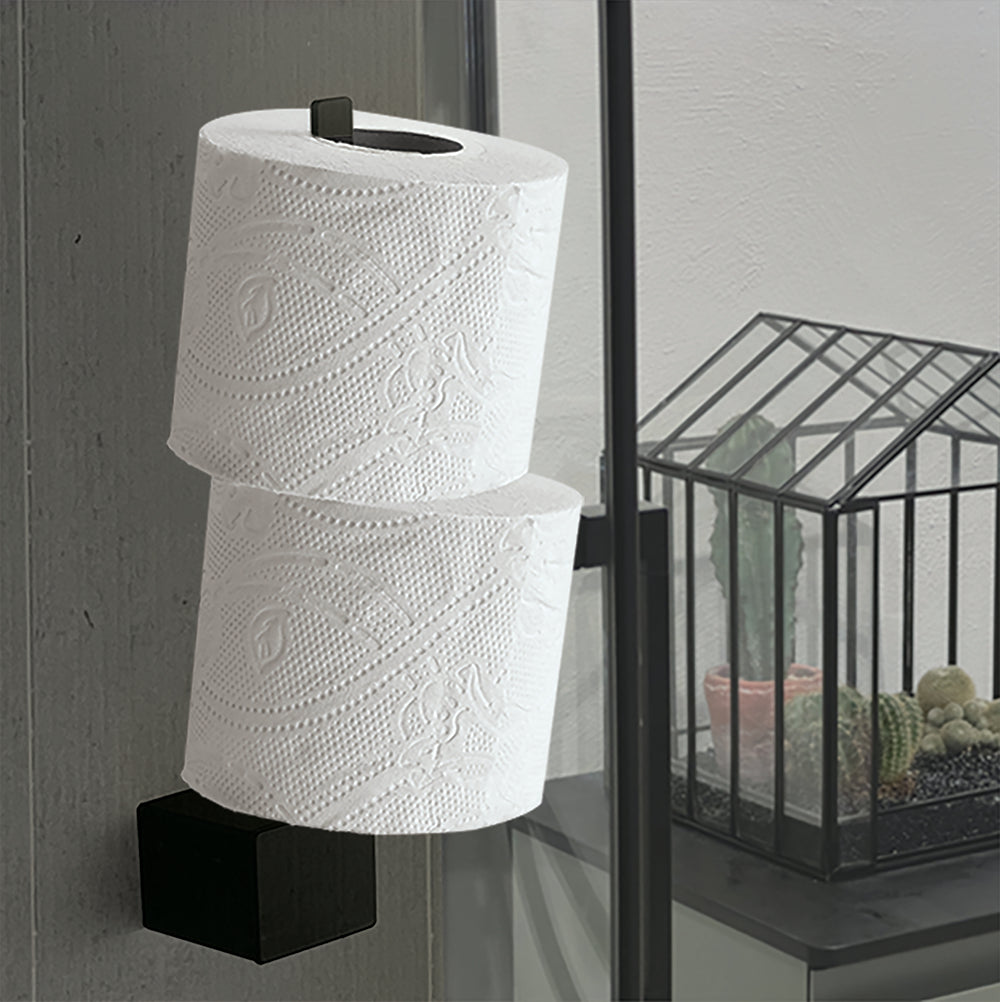 Double Toilet Roll Holder with Shelf – NEO – Matt Black – product view