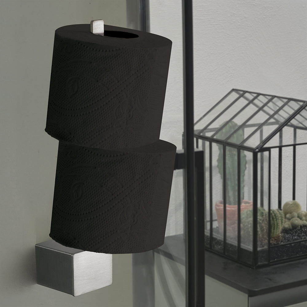 Double Toilet Roll Holder with Shelf – NEO – Brushed Stainless Steel – product view