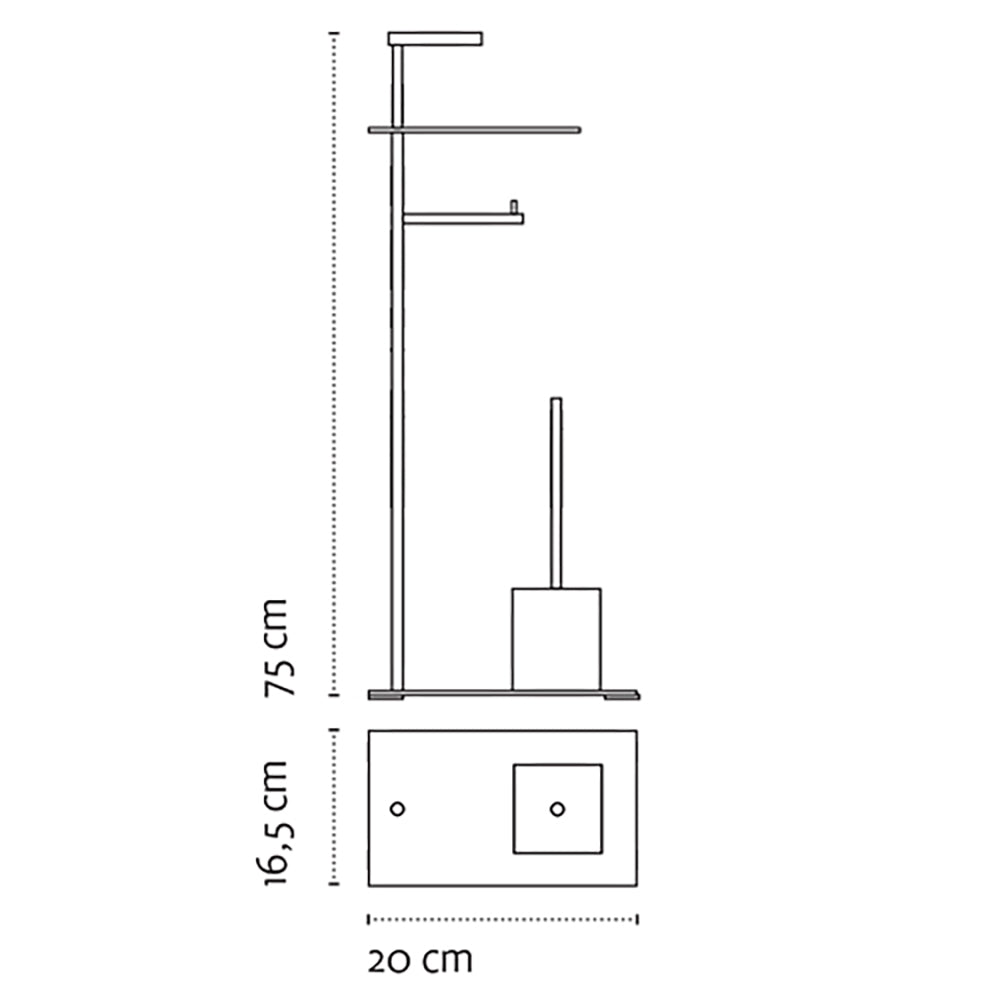 Freestanding Toilet Brush and Roll Holder with Shelf – NEO – Matt White – dimensions