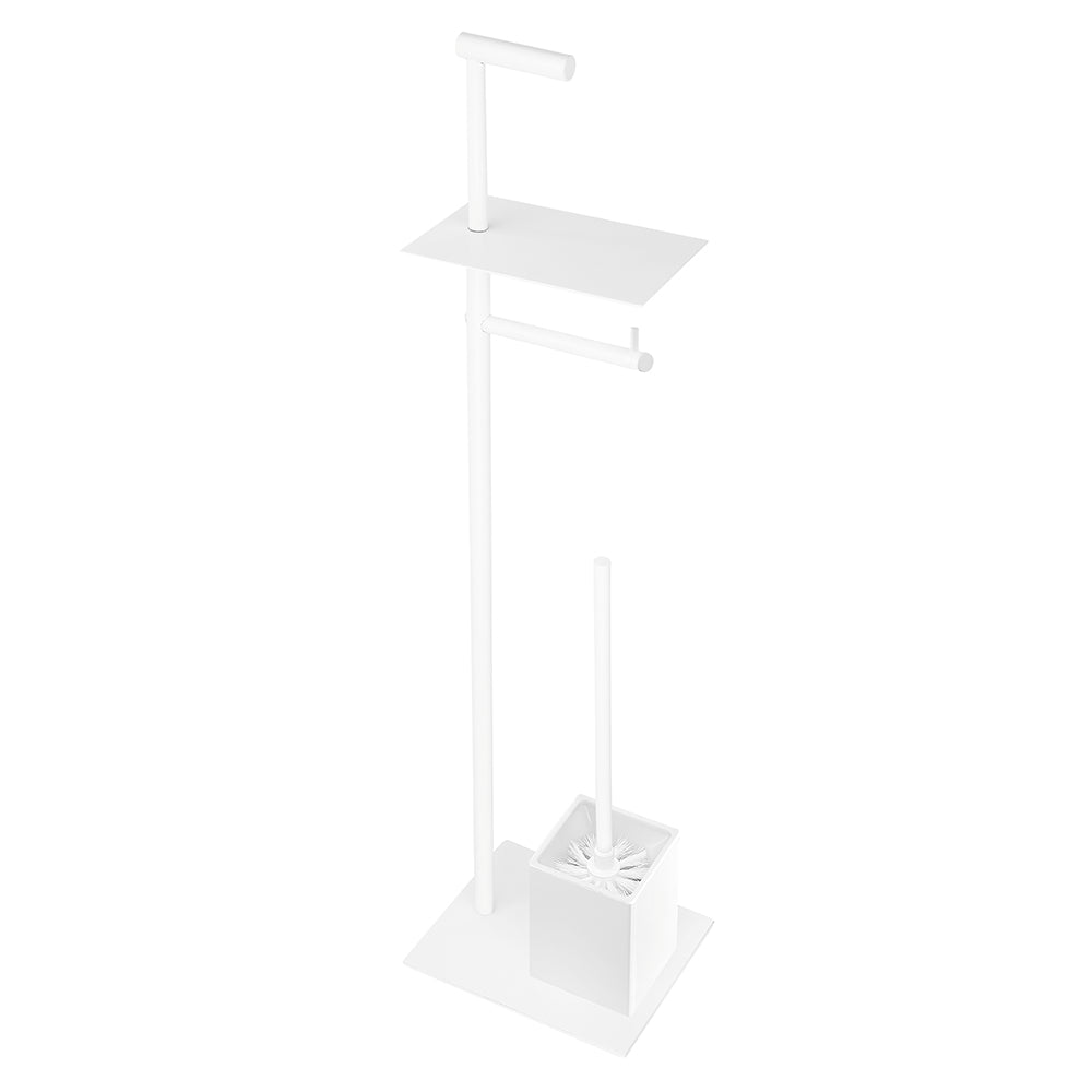 Freestanding Toilet Brush and Roll Holder with Shelf – NEO – Matt White