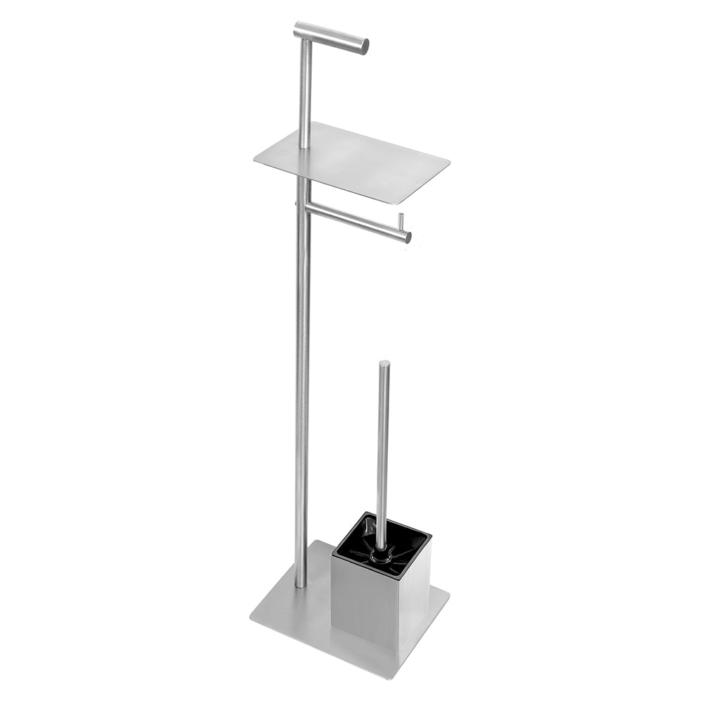 Freestanding Toilet Brush and Roll Holder with Shelf – NEO – Brushed Stainless Steel