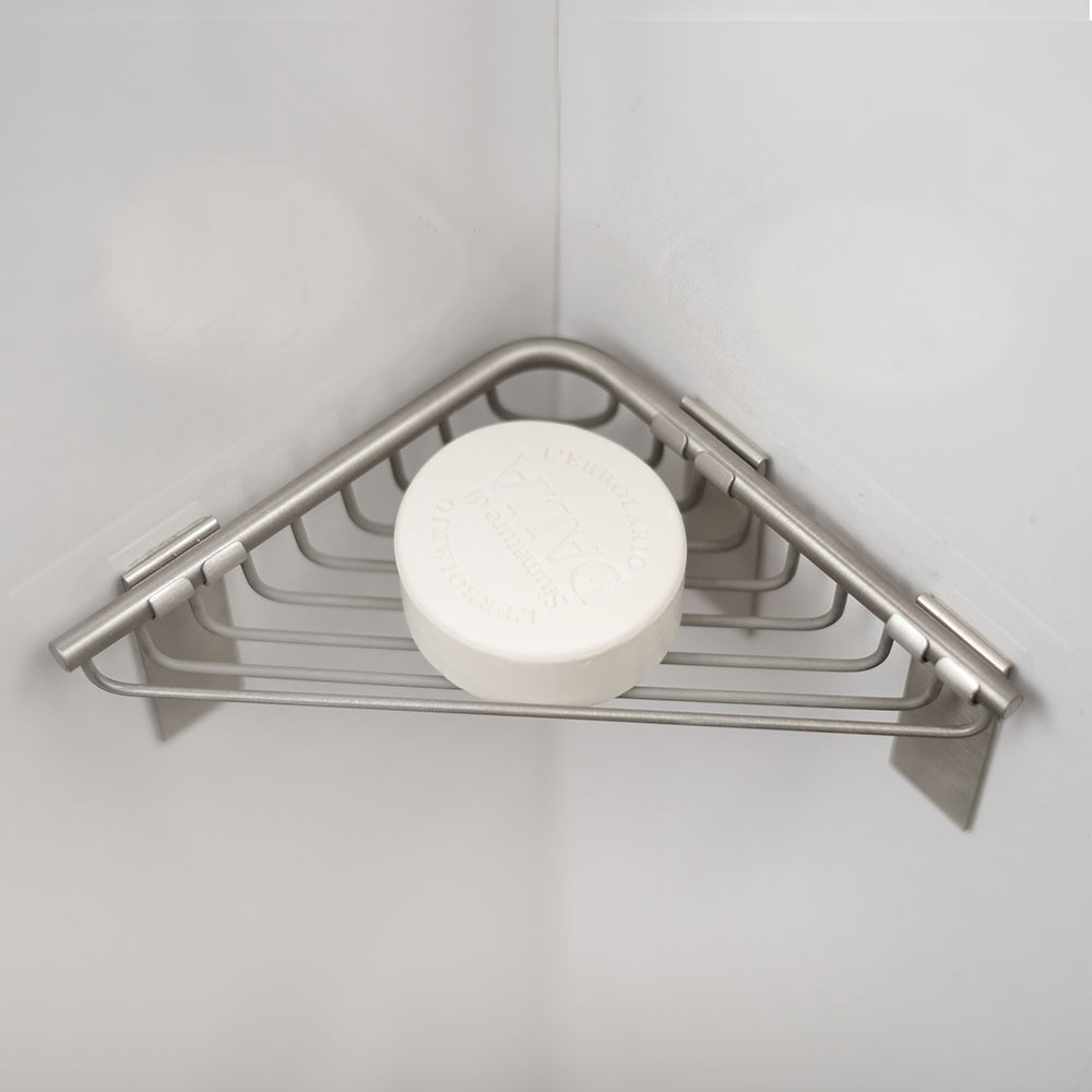 Mini Corner Wire Soap Dish – NETS – Brushed Stainless Steel — interior view
