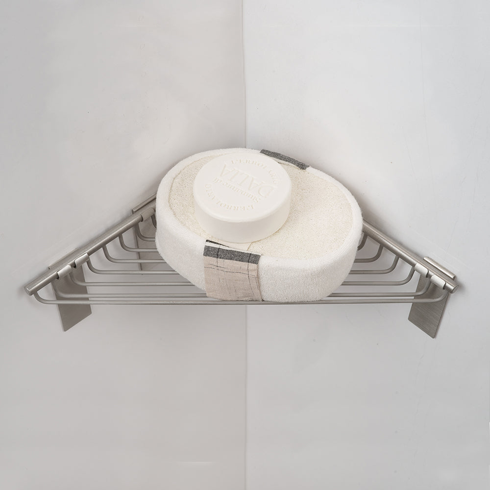 Corner Wire Soap Dish – NETS – Brushed Stainless Steel — interior view