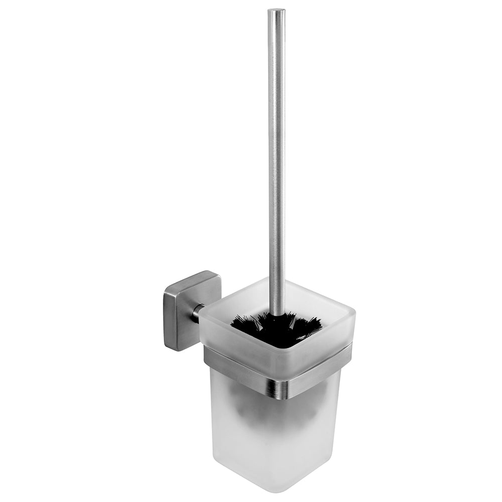 Wall-Mounted Glass Toilet Brush Holder – QUATTRO – Brushed Stainless Steel