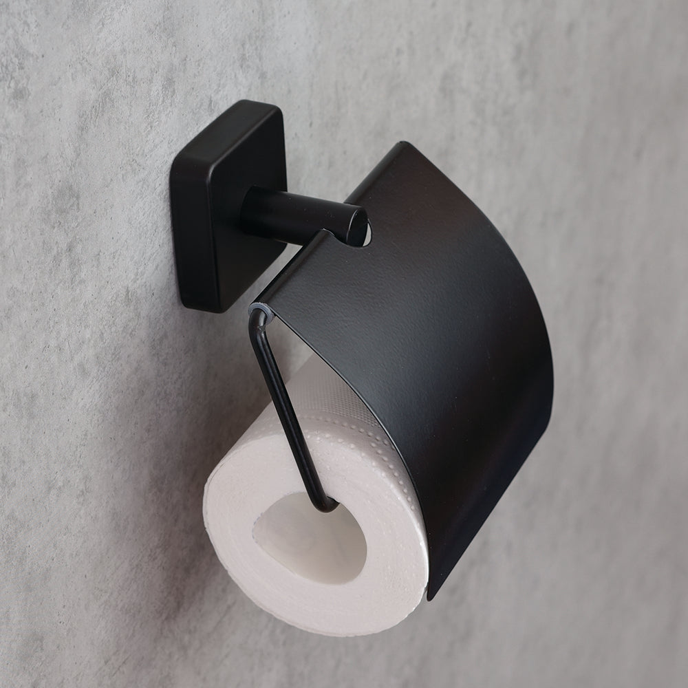 Toilet Roll Holder - With Cover – QUATTRO – Matt Black — interior view
