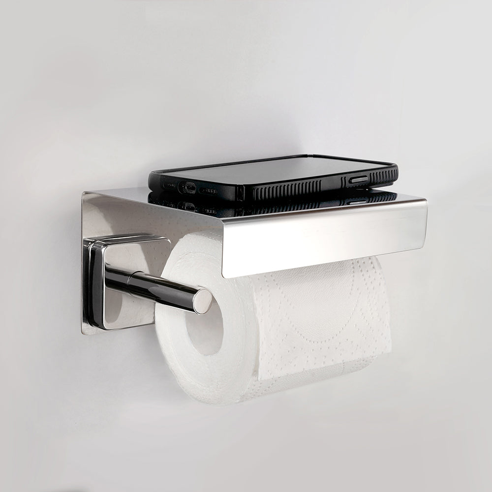 Toilet Roll Holder with Shelf – QUATTRO – Polished Stainless Steel — interior view