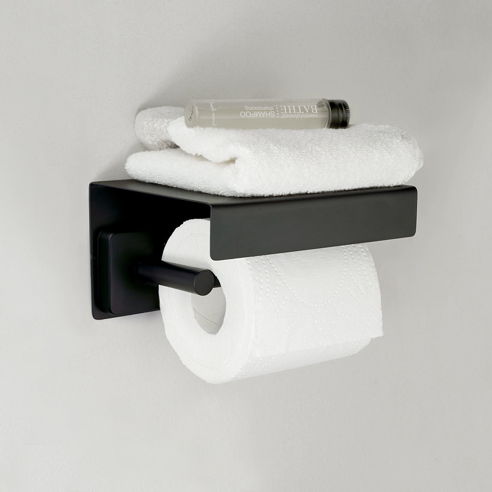 Toilet Roll Holder with Shelf – QUATTRO – Matt Black — interior view