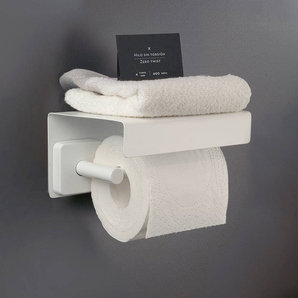 Toilet Roll Holder with Shelf – QUATTRO – Matt White — interior view