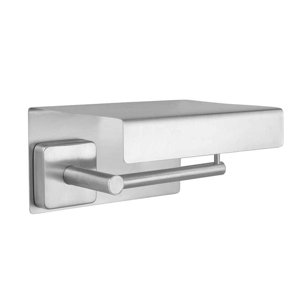 Toilet Roll Holder with Shelf – QUATTRO – Brushed Stainless Steel