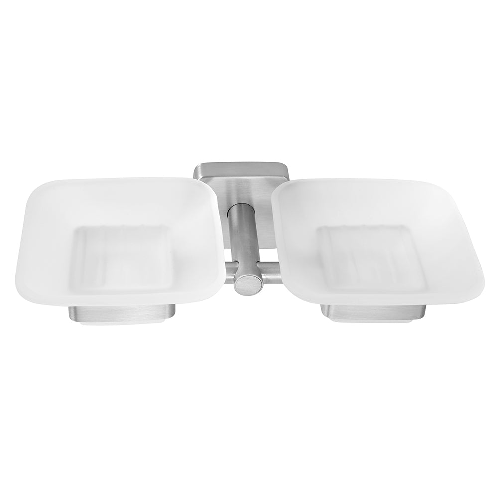 Double Glass Soap Dish – QUATTRO – Brushed Stainless Steel