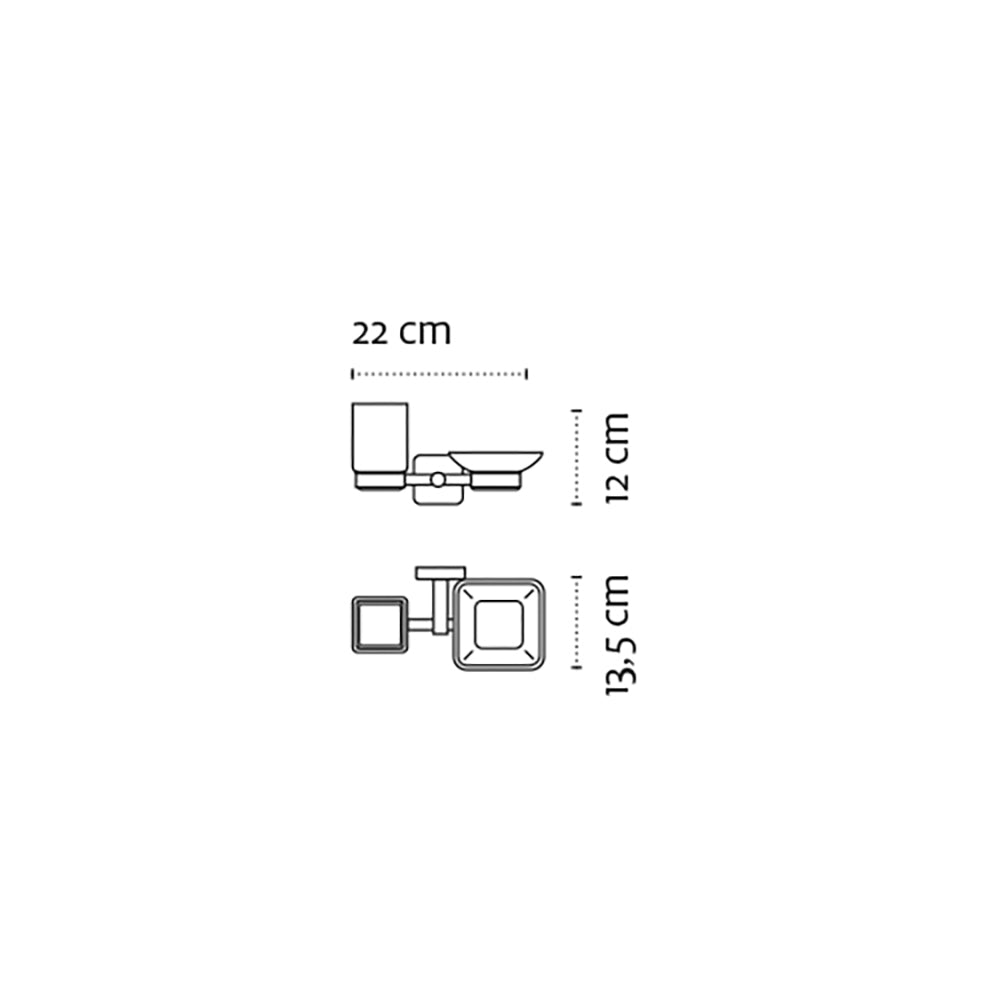 Glass Tumbler and Soap Dish Holder – QUATTRO — dimensions