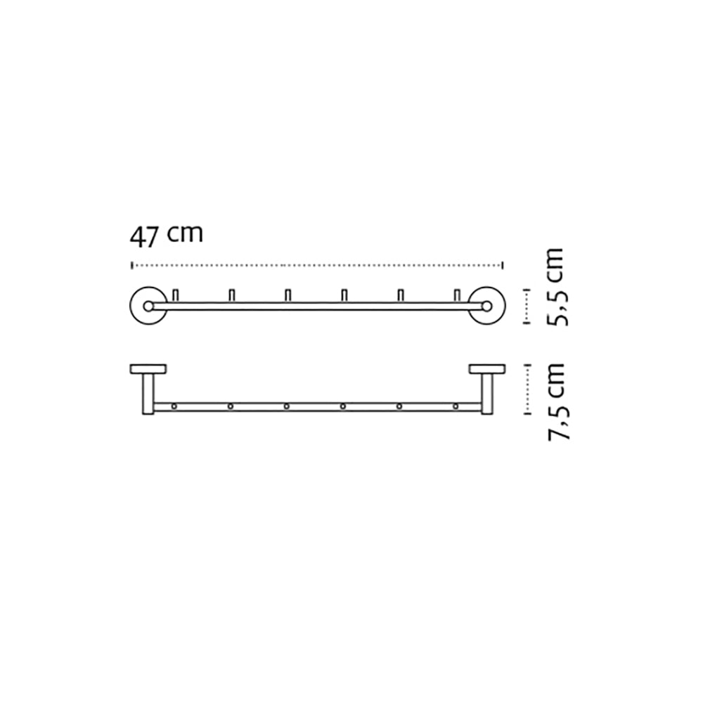 Six-Hook Rack – UNO – Matt White — dimensions