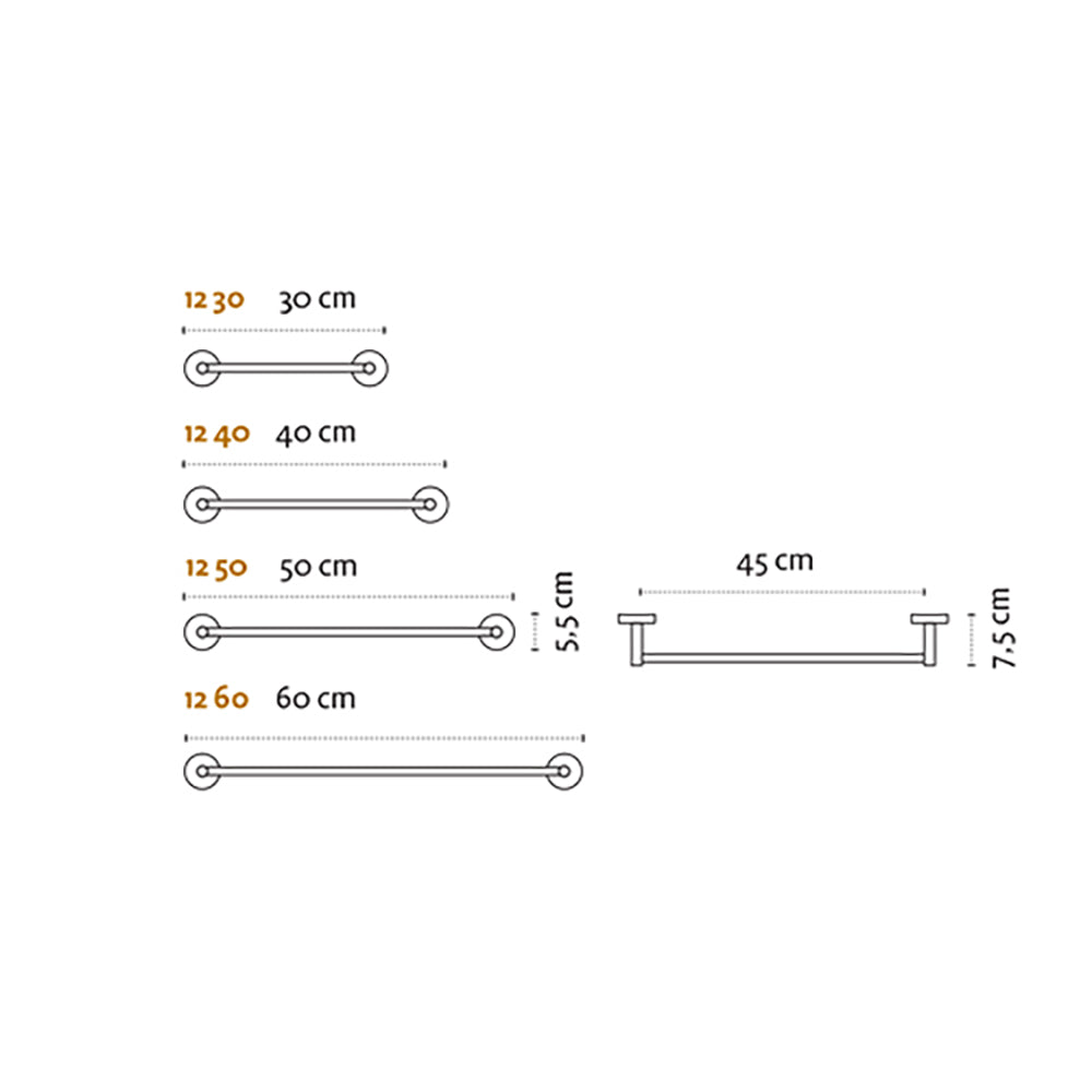Towel Bar – UNO – Matt White — dimensions