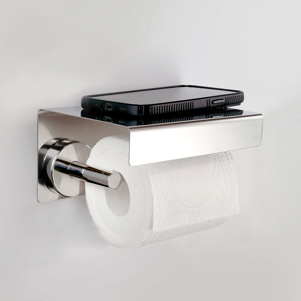 Toilet Roll Holder with Shelf – UNO – Polished Stainless Steel — interior view