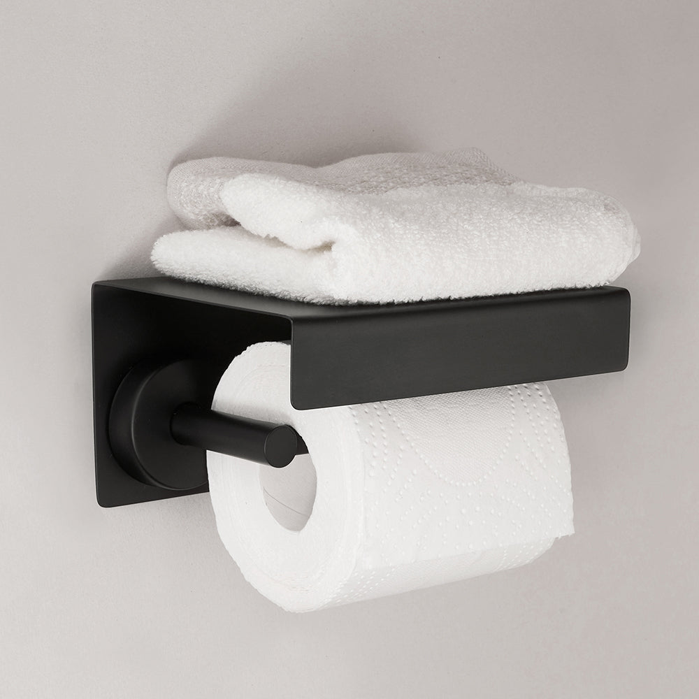 Toilet Roll Holder with Shelf – UNO – Matt Black — interior view