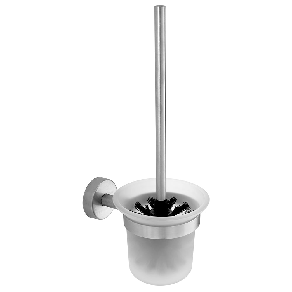 Wall-Mounted Glass Toilet Brush Holder – UNO – Brushed Stainless Steel
