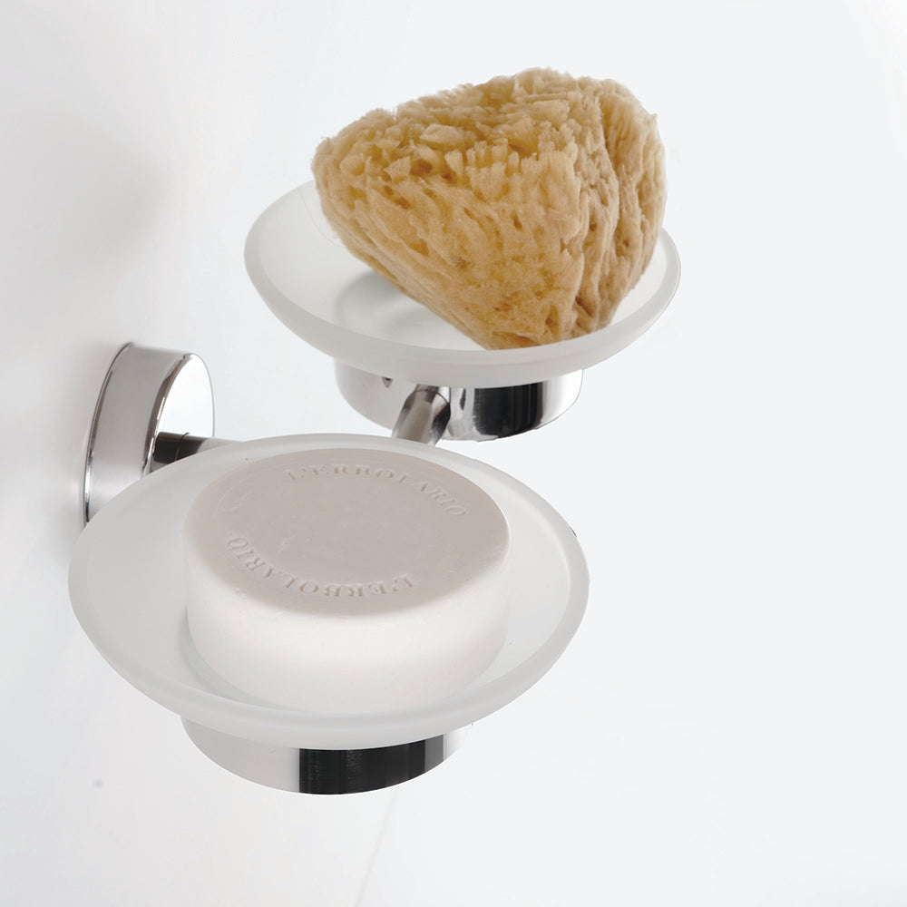 Double Glass Soap Dish – UNO – Polished Stainless Steel — interior view