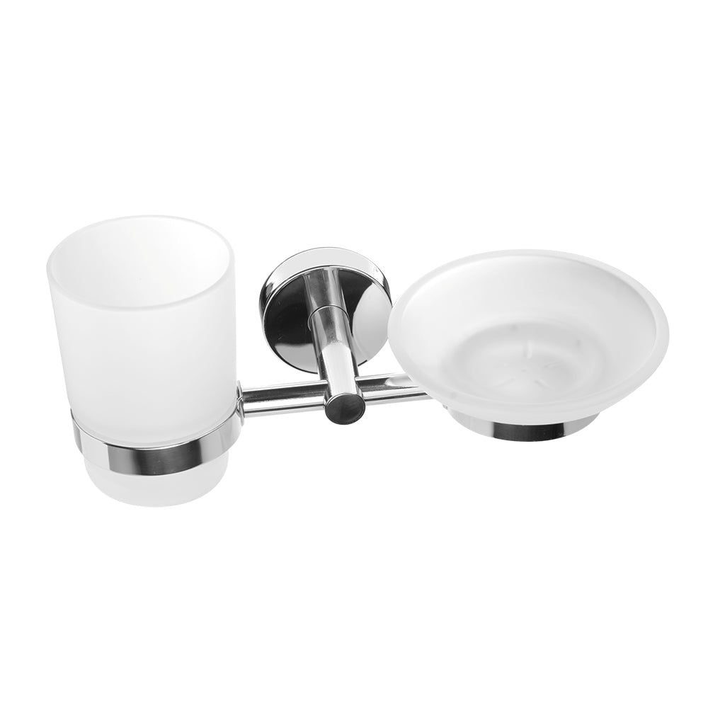 Glass Tumbler and Soap Dish Holder – UNO – Polished Stainless Steel