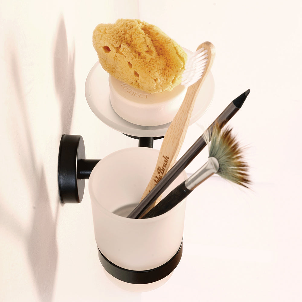 Glass Tumbler and Soap Dish Holder – UNO – Matt Black — interior view
