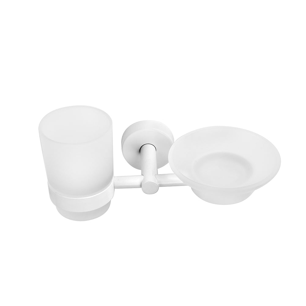 Glass Tumbler and Soap Dish Holder – UNO – Matt White